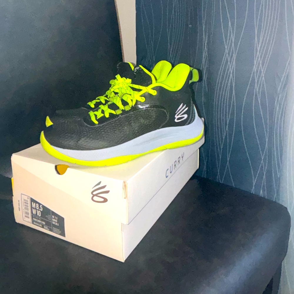 Curry Black and Neon Green Sneakers